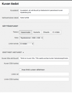 WordPress-kuva-asetukset